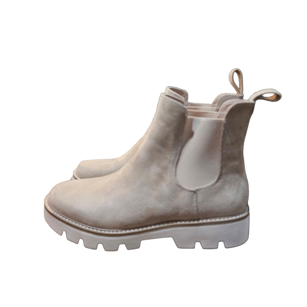 Chinese Laundry Light Beige Suede Chelsea Booties